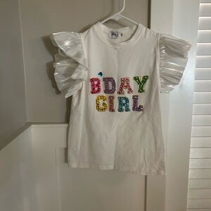 Lola + The Boys White BDAY GIRL Shirt with Ruffled Sleeves